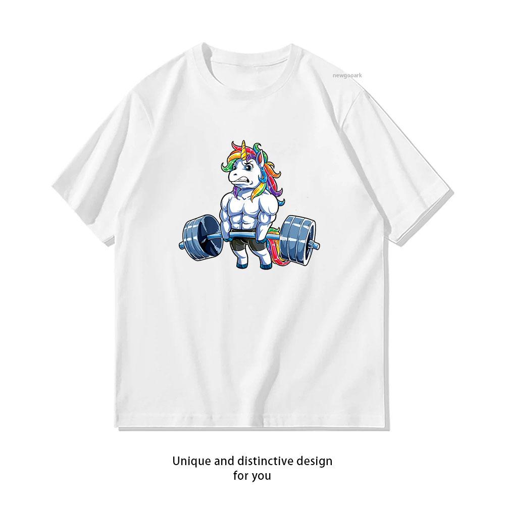 

Unicorn Weightlifting T shirt woman man Casual cotton graphic t shirts Creative Adult Oneck streetwear boyfriend S