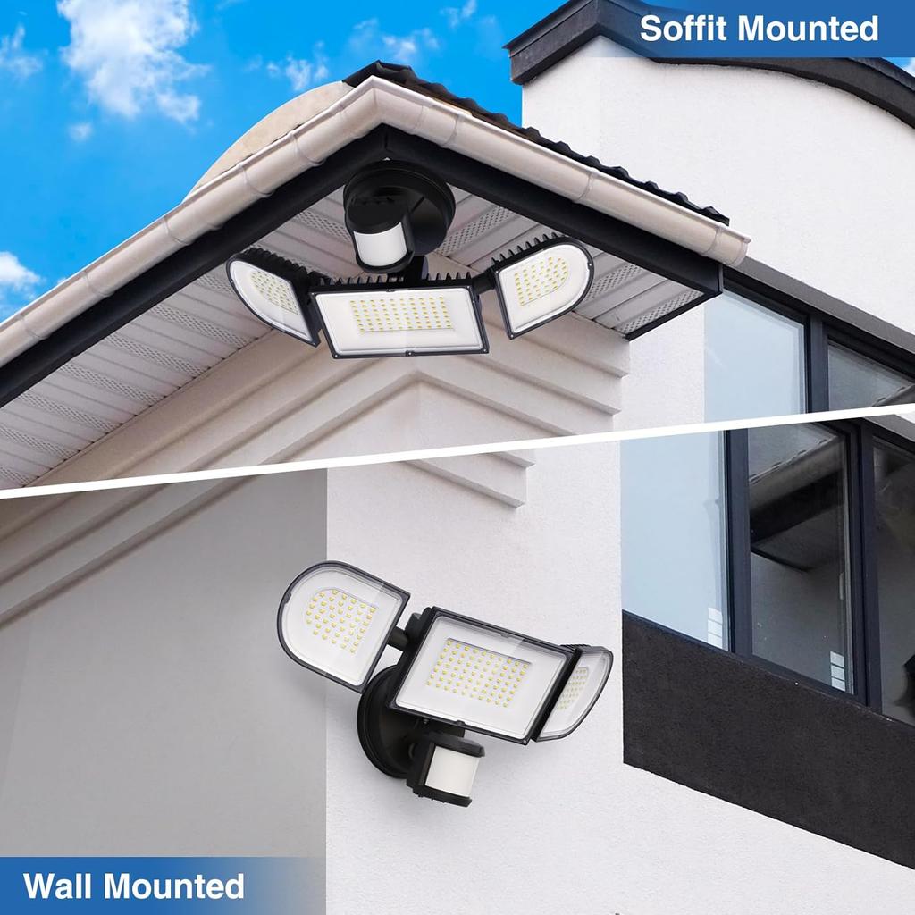 150W Motion Sensor Lights Outdoor for Outside, 15000LM LED Flood Lights Outdoor Wired Dusk to Dawn, Exterior Security Floodlight Fixture Waterproof