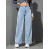 Retro Loose Wide Leg Jeans Fashion Women Solid Straight Wash High Elastic Waist Denim Pants Casual Streetwear Pocket Trousers