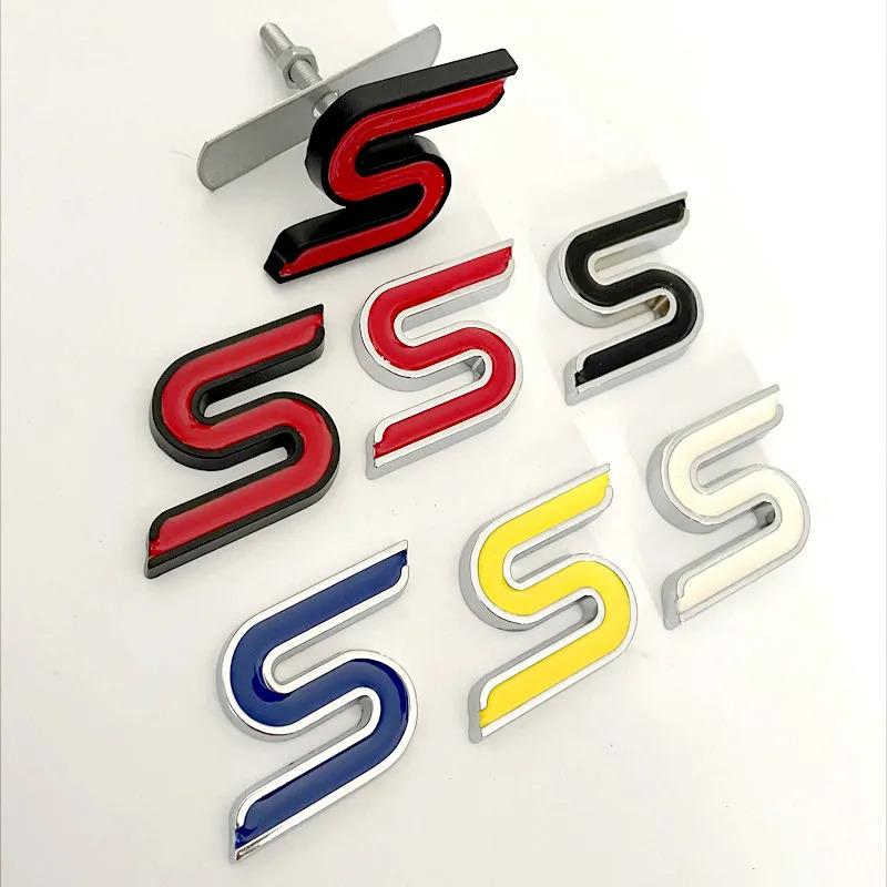 PLL18 3D Metal S Logo Front Grille Emblem Badge Car Rear Trunk Stickers For Ford Focus Fiesta Escape Ecosport Kuga Mondeo Accessories