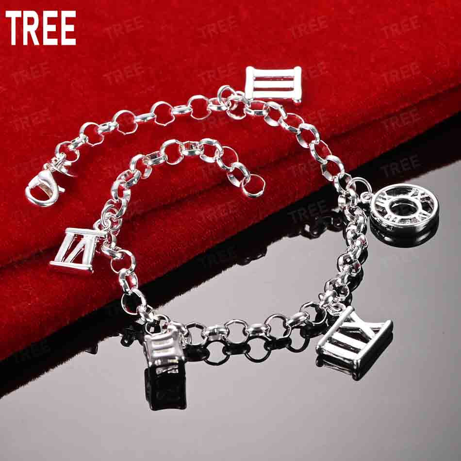 925 Sterling Silver Number Side Chain Beautiful Bracelet Gift Jewelry 20CM