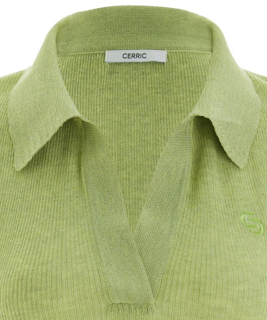 CERRIC Open Collar Logo Knit / Green