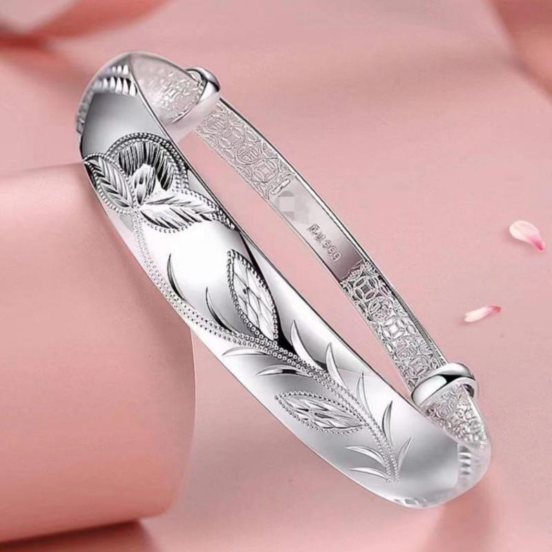 

Zuyin S999 Браслет с плоским животом и цветочной лозой, браслет из чистого серебра с женским цветком, как парча Adjustable size