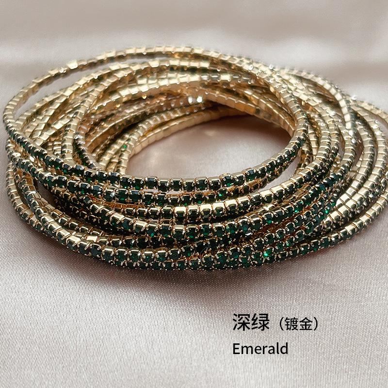 1 Pièce Or 2mm Rangée Unique Zircon Cubique Bracelet Tennis Bracelet Élastique pour Femmes Bijoux Streetwear Multicouches gray