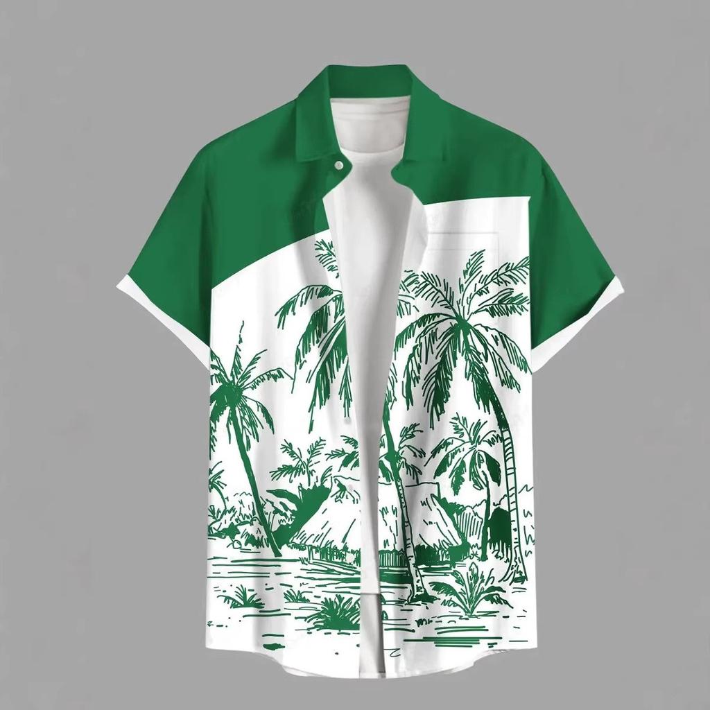 Erkek Yazlık Kısa Kollu Hawaii Gömlek Plaj Tatil Baskılı Gömlek Üst %100 Polyester