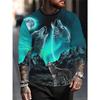 T Shirt for Mens Wolf Pattern Print Long Sleeve Leisure 3D Polyester Man's T-shirts