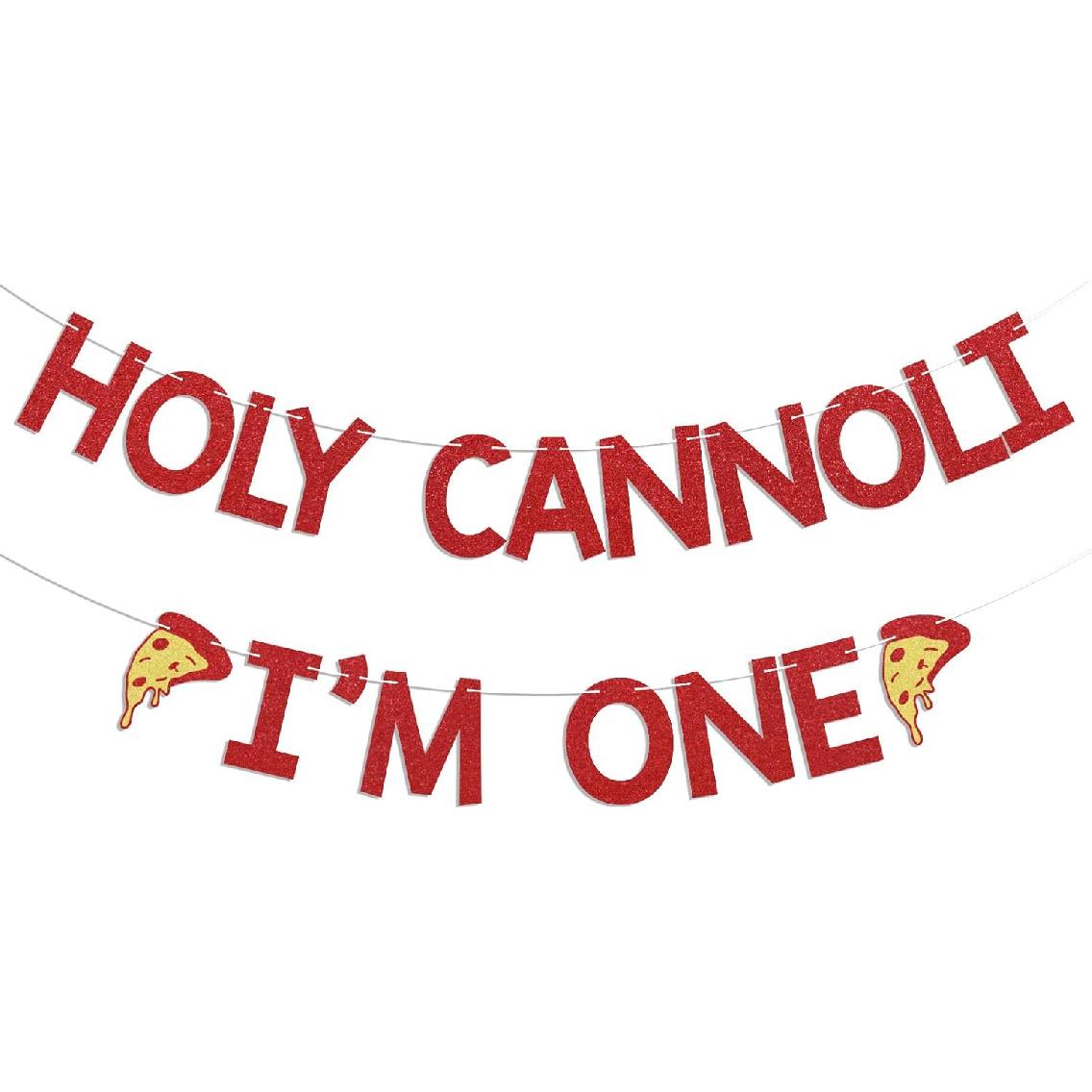 Holy Cannoli I m One Banner - Pizza Theme 1st Birthday Decor, Italian First Birthday Decorations Red Glitter