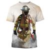 Summer Round Neck 3D Firefighter Print Top Fashionable Casual Short Sleeved Men's T-shirts