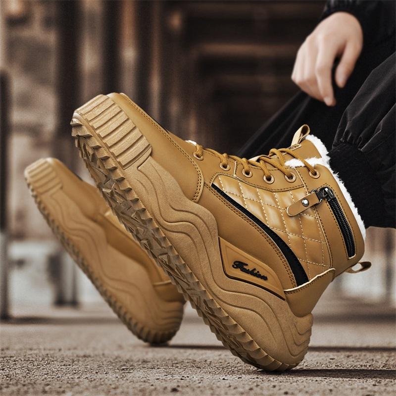 Men's comfort outdoor casual shoes winter plus size high top plush fashion slip-resistant wear-resistant thick sole cotton shoes