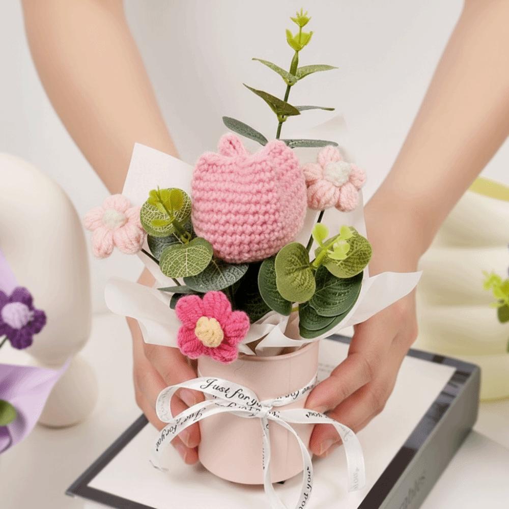 Fertige Blumen Häkelblumensträuße Heimdekoration Handgestrickter Tulpenstrauß Valentinstag Geburtstagsgeschenk