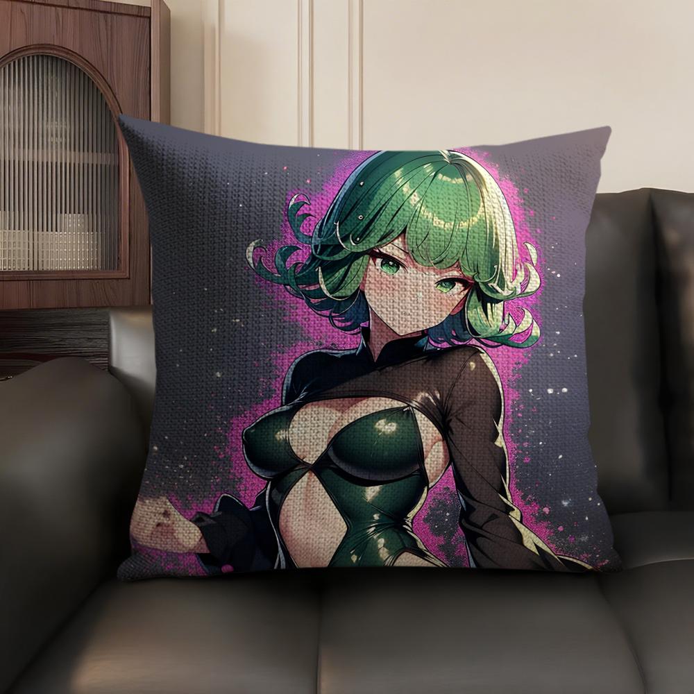 O-One Punchh Man Tatsumakii Cushion Cover Natural Linen Organic Fabric Double-Sided Printing Sofa Home Decor Gift Pillow Case