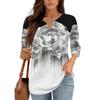 Women's Floral Print V,Neck Casual Three,Quarter Sleeve Button,Detail Top