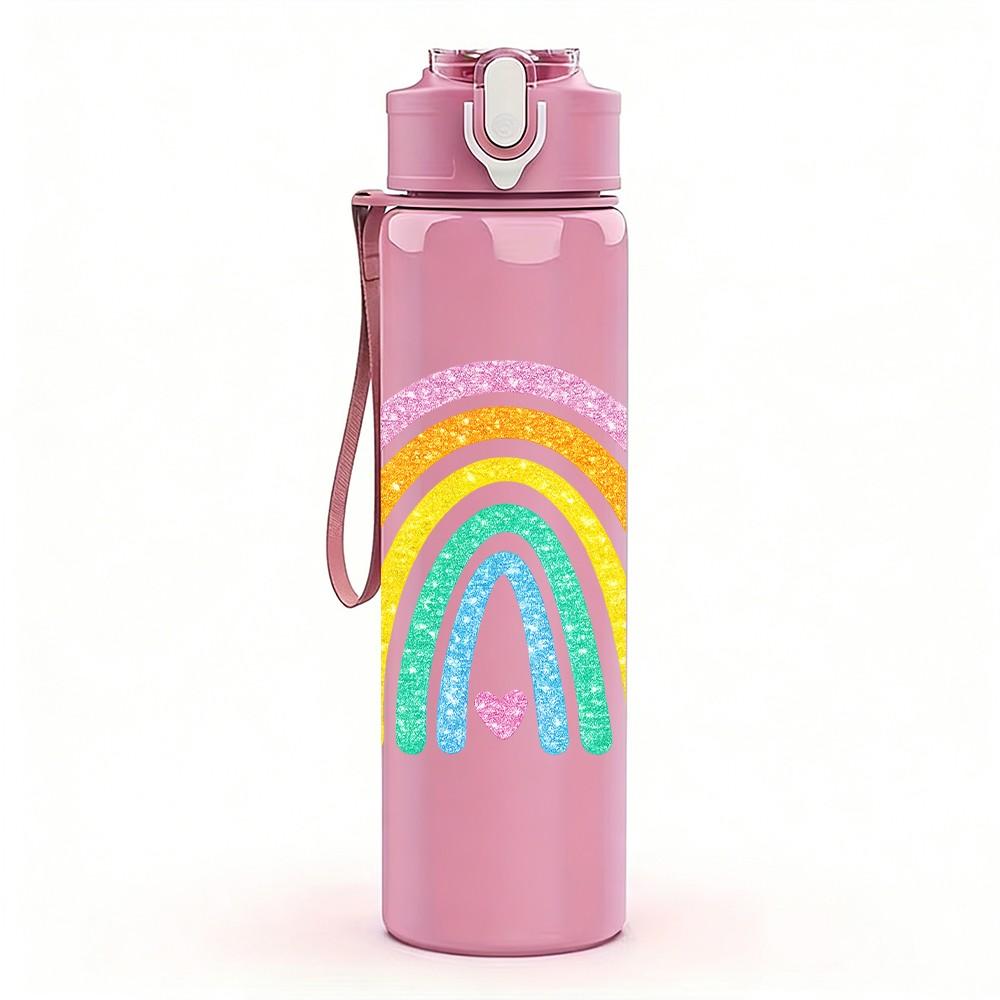 1PC Soft Pastel Rainbow Curve Art Print 750ml Color Plastic Sports Water Bottle Leakproof Flip Straw Lid Suitable for Sports Office Home Use