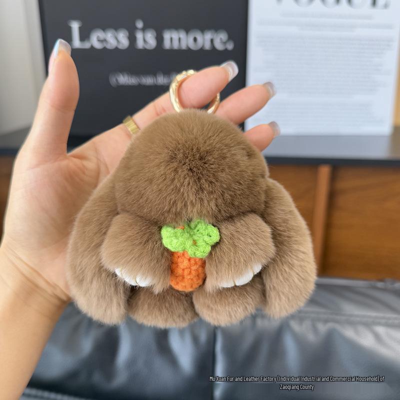 Rex Rabbit Fur Plush Toy Bag Keyring - Cute Handmade Rabbit Pendant