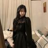 M~4XL Gothic Schwarz Y2k Kleid Frauen Große Größe Herbst Casual Spitze Langarm Einteiliges Kleid Koreanische Abend Party elegante Midi Kleid Weiblich