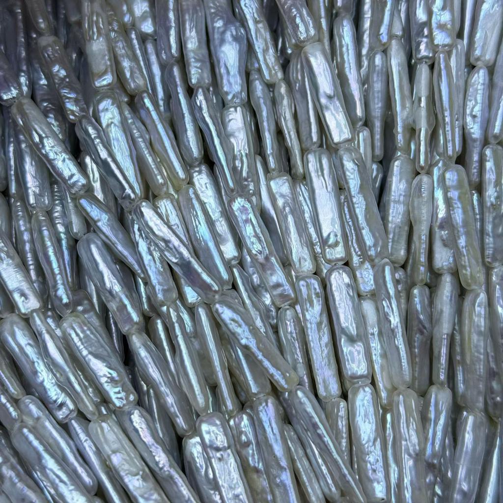 1 Strand Natural Freshwater Stick Bar Pearl Beads 5x21mm White Silver Baroque Rectangle Pearls 36cm for DIY Necklace Jewelry Making