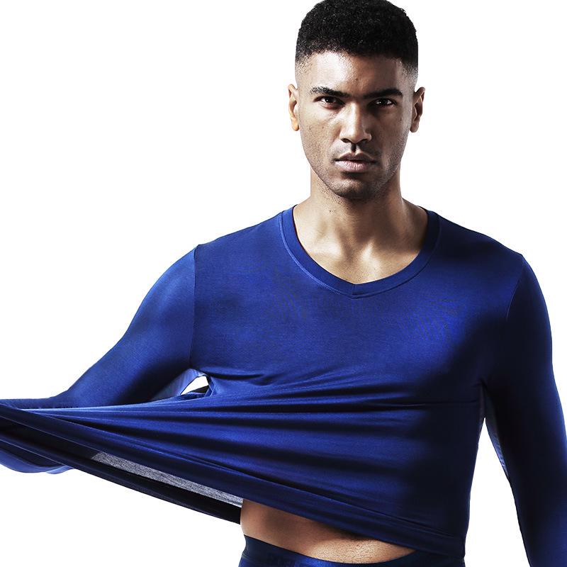 Men's V-Neck Long-Sleeve Ice Silk Warm Base Layer Top