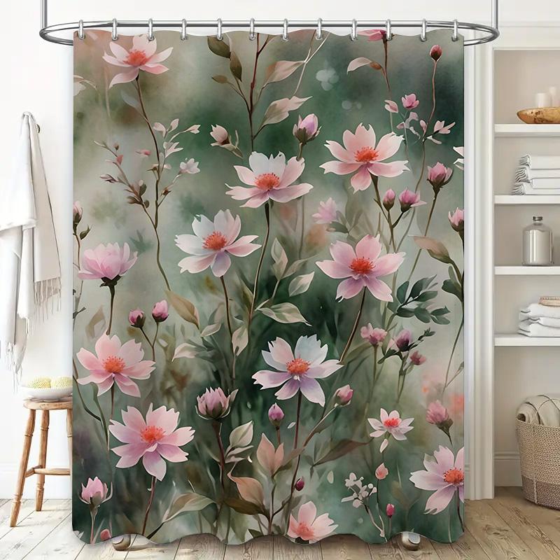 Rosa Blumiges Duschvorhang Modernes Aquarell-Design Für Badezimmer-Dekoration Anpassbare Größe (180X245Cm) Kostenloser Versand Weltweit Pro
