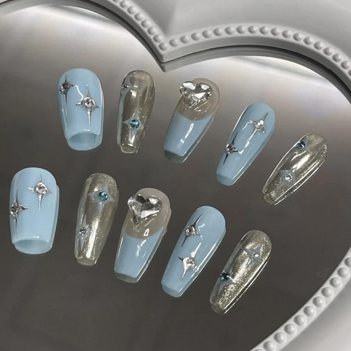 

Y2K Millennial Hot Girl Baby Blue Silver Press-On Nails