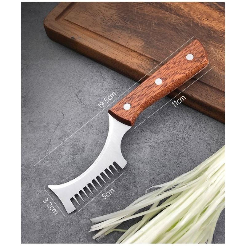 403 Stainless Steel Wide Tooth Green Onion Slicer Kitchen Solid Wood Handle Onion Cutter Shredder Vegetable Cutting Gadget Tool