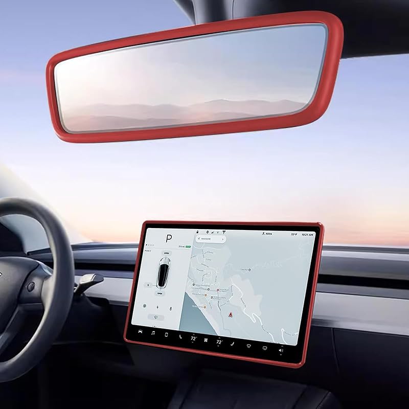 2PCS Protector Trim Frame Compatible With Tesla Model 3 Y -2024 2026 Screen Edge Frame Rearview Mirror Cover Interior Silicone Decorations Center