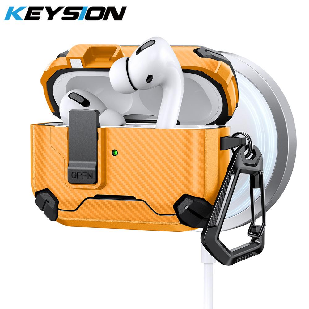 KEYSION Magnetic Automatic Switch Earphone Case for Airpods Pro 3 Pro 2 Shockproof Phone Stand Hook Headphone Cover for AirPods 4
