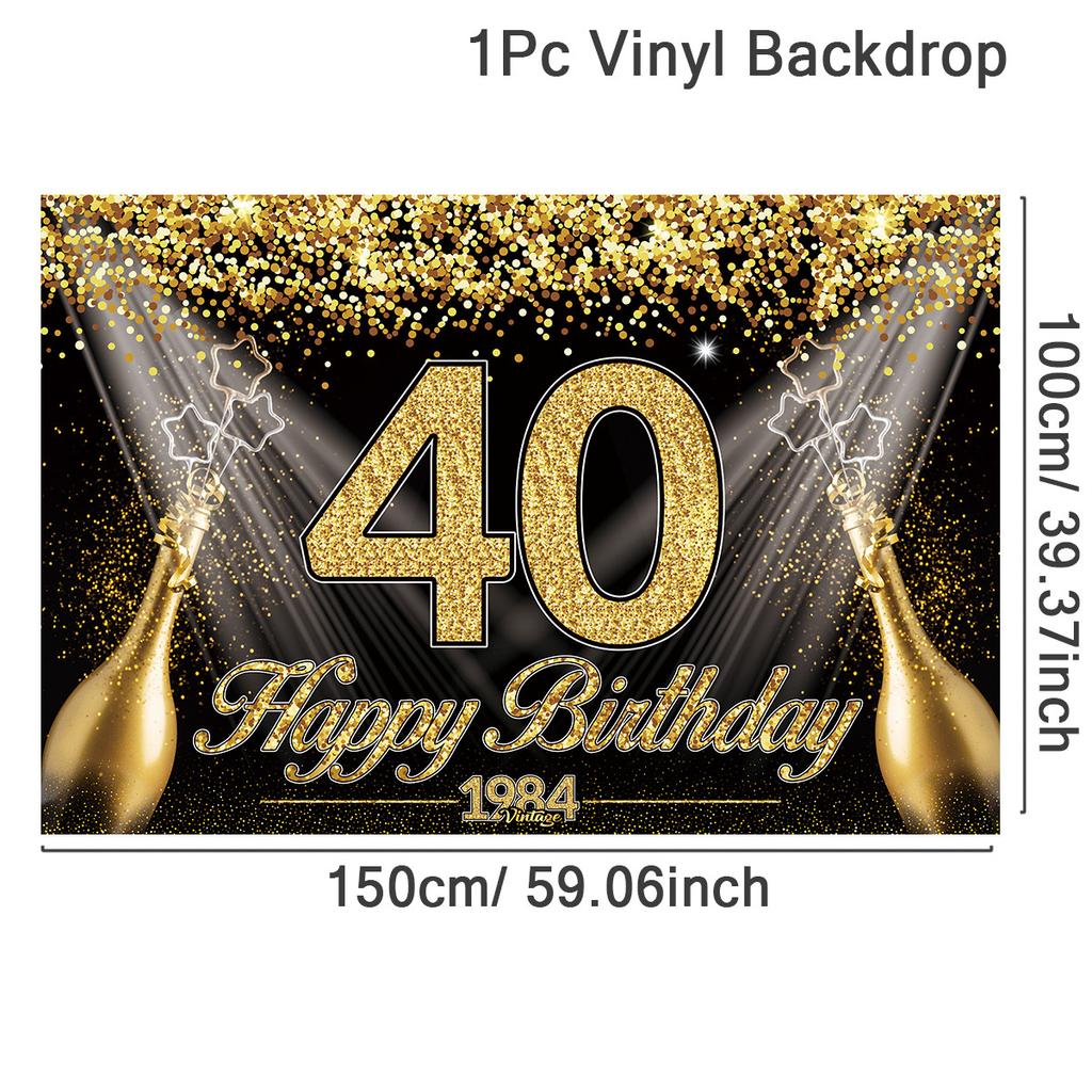 Happy 30th 40th 50th Birthday Backdrop Black Gold Birthday Party Decorations Adults 30 40 50 Years Old Birthday Party Supplies