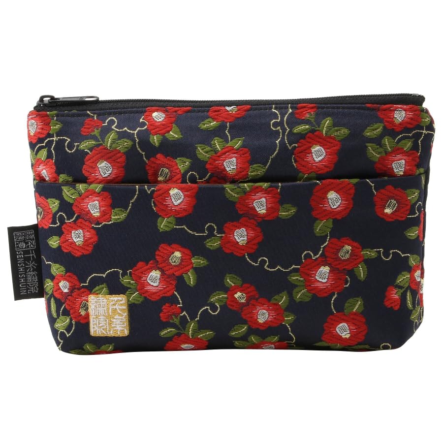 Сеншишуин Нисидзинский шелковый мешочек Чехол для книги со штампами (Подкладка) Темно-синяя заснеженная камелия (Маленький)