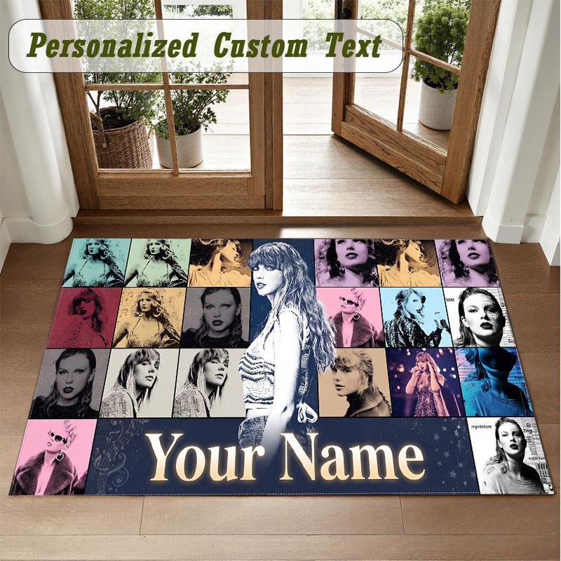 Crystal Velvet Square Rug Custom NameTaylor Swift Pattern Non Slip Home Floor Decor Rug