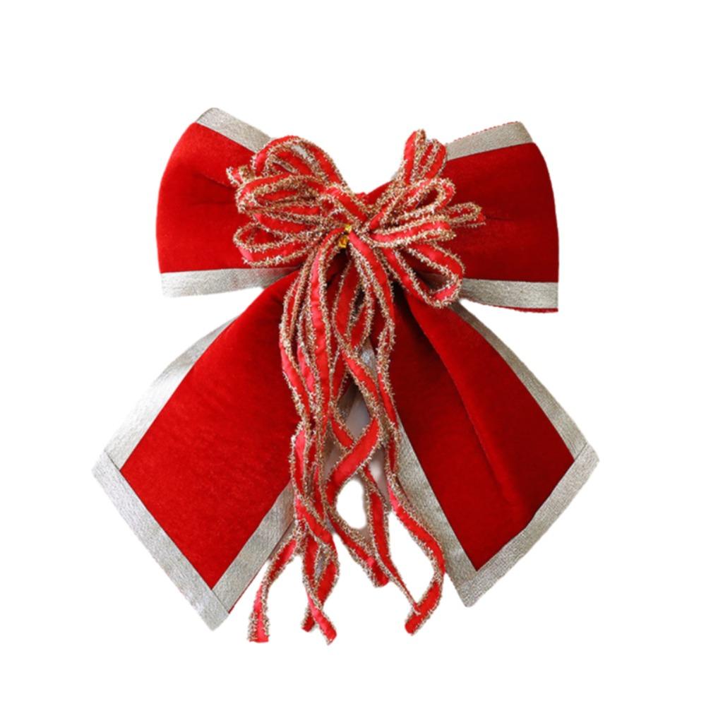 Sparkling Christmas Bow Pendant with Ribbon Flocked Wreath Decorative Bow DIY Christmas Tree Bowknot Navidad