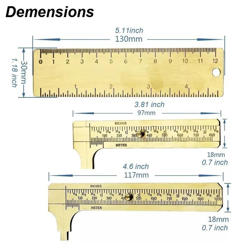 1pc Brass Vernier Caliper, Dual Scale MM & Inch for Precision Measurement, 0.02mm Accurate Tool for Machinist Jeweler