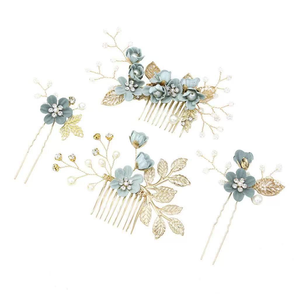 Gold Bridal Headwear: Handmade Pearl Hair Accessories Set