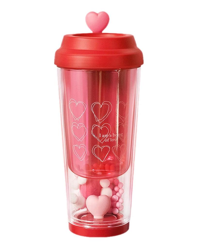 Heart Portable Cup Drinkware Leakproof Double Layer 435ml Tea Bottle Love Coffee Mug for Car Party