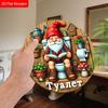 Wooden Hanging Decorative Sign, Toilet decoration,2D Flat Pendant,the Pattern Is a Dwarf Sitting On the Toilet Reading a Book,gift for a Friend