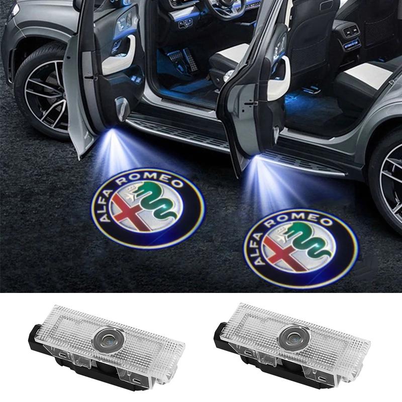 2PCS Led Car Door Ghost Light Laser Projector Welcome Lamp for Alfa Romeo Stelvio Mito Giulietta Giulia Shadow Ambient Lamps zl9