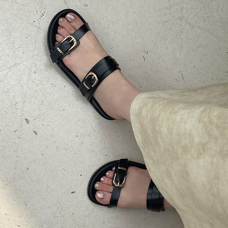 

Модная обувь большого размера Леопардовый принт Женские шлепанцы Слайды Обувь Женская Пляжная мода Металлическая пряжка Женские Плоские шлепанцы Сандалии Обувь 35 чёрный