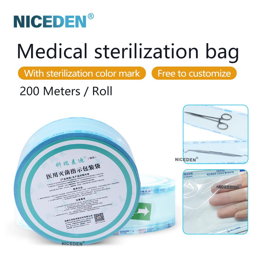 Niceden 14 Inches Hot Selling Medical Devices Packaging Pouch Dental Steam Eto Autoclave Heat Sealing Sterilization Flat Rolls Reel