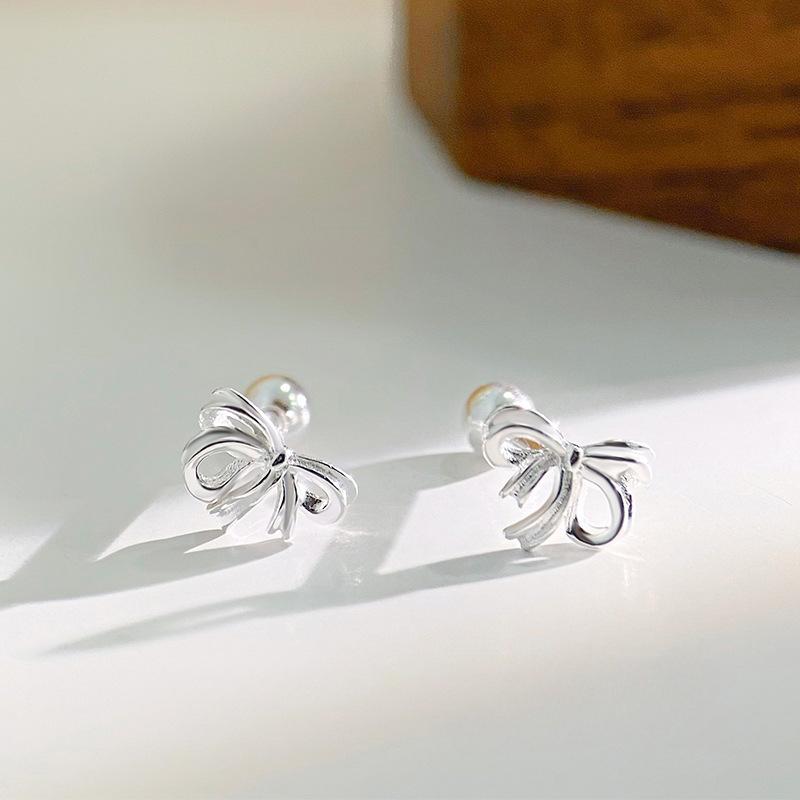 Simple Bow-knot Screw Earrings for Women  Sweet  Anti-allergic  Anti-falling, and Pierced Ears