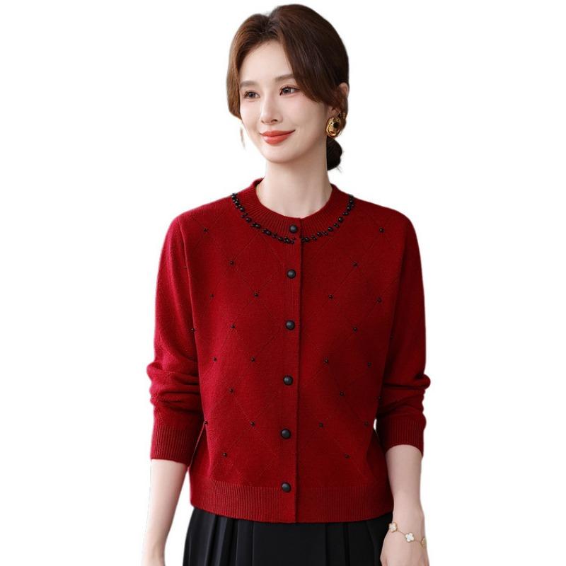 Mom's Autumn and Winter Loose Temperament Long-sleeved Crew Neck Knitted Sweater Casual Inner Top Medium and Old Women's Sweater
