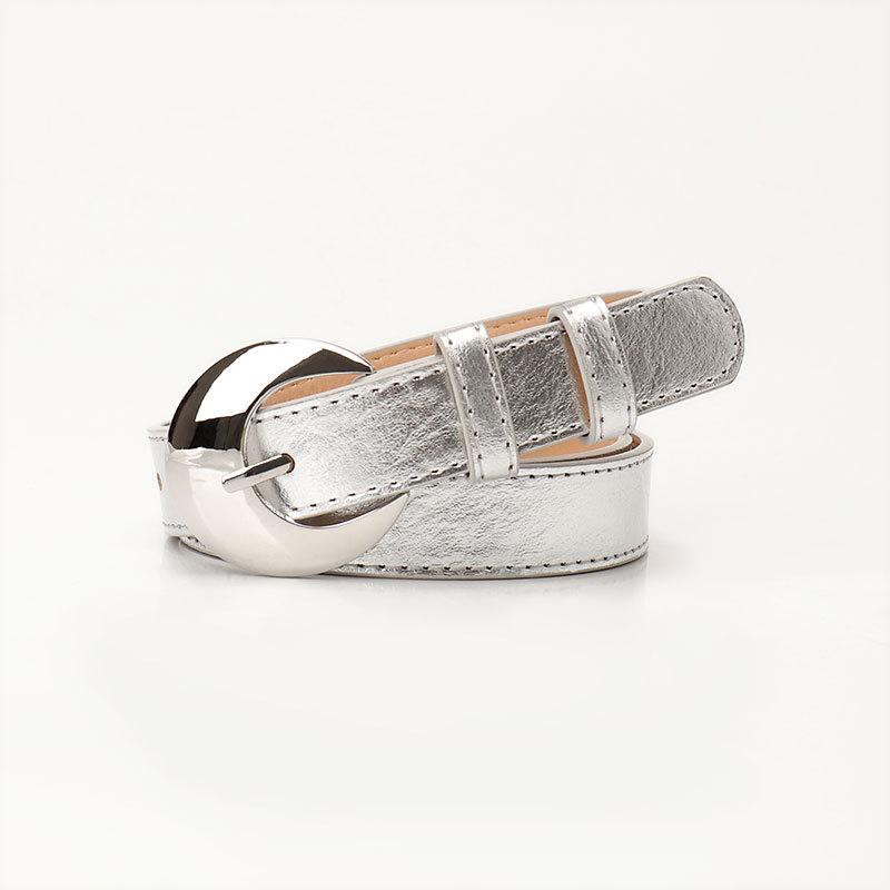 Metallic Color Belts 105cm Colorful PU Moon Buckle Trendy Jeans Belts Ladies Belt Shiny Alloy Buckle Belt Jeans Decorative Belt