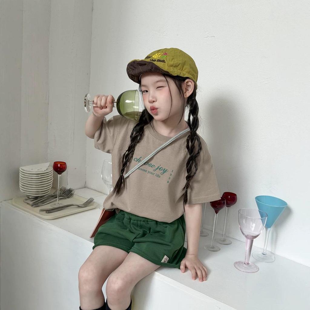 Kids' Summer Short Sleeve T-shirt - Korean Style, Loose Fit, Breathable, Casual Round Neck with Letter Print