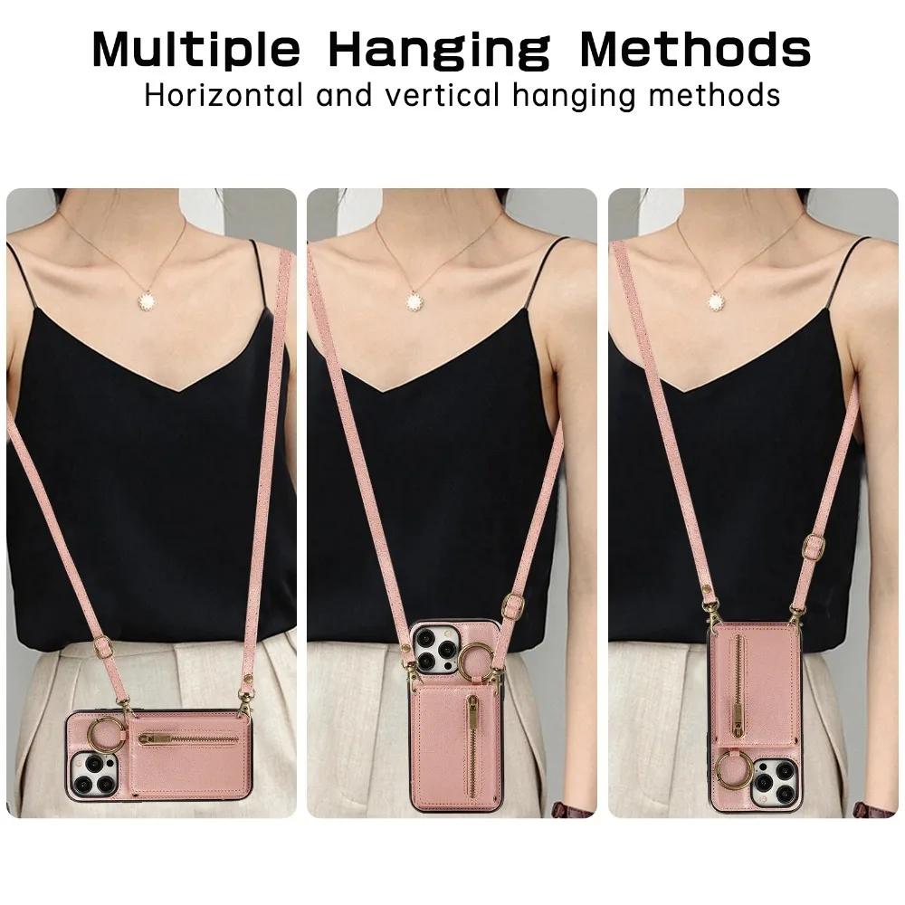 Crossbody Zipper Wallet Ring Kartenhalter Handyhülle für iPhone 16 SE 16 15 14 13 12 11 Pro Max XS X XR 7 8 Plus Lederhülle