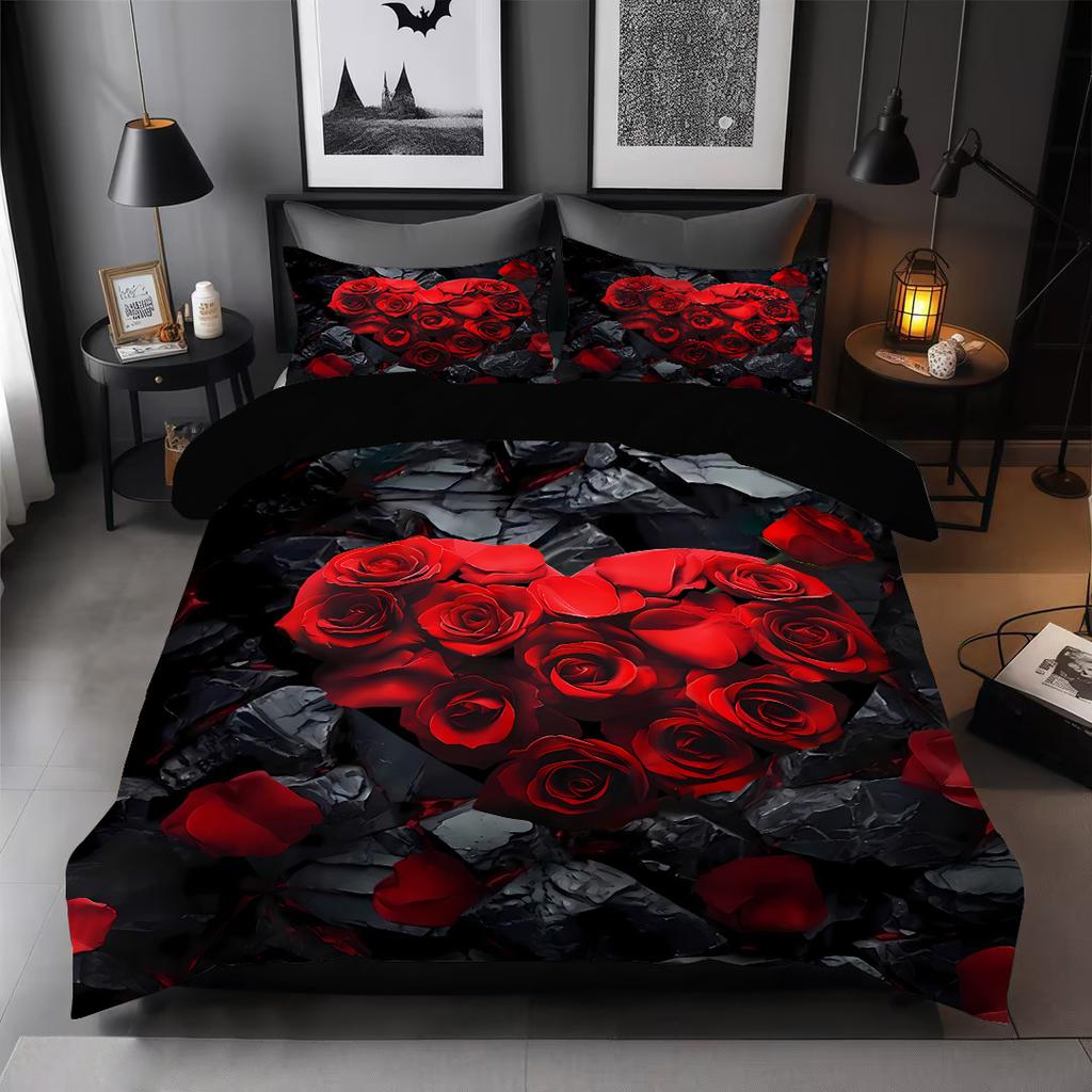 Three-Piece Rose Quilt Cover 3D Digital Printing Nordic Style Grinding