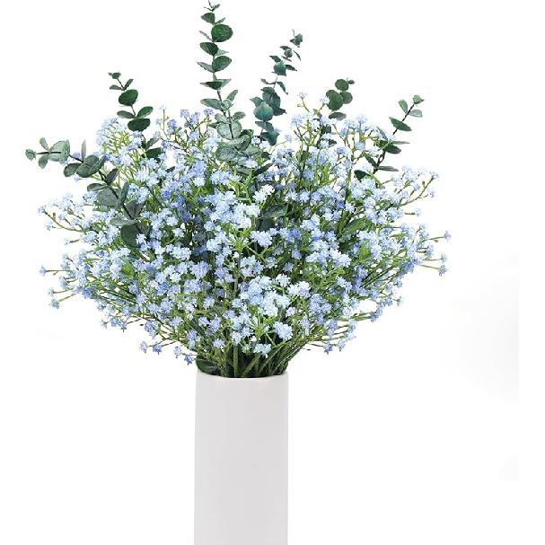 DEEMEI 18pcs Babys Breath Artificial Flowers Fake Eucalyptus Leaves Flowers Bouquet Artificial White Gypsophila Bouquets Real Touch Faux Flowers for