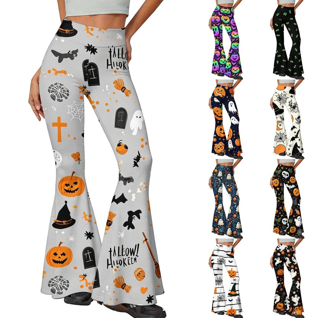 Women's Halloween Print Flared Yoga Pants Casual Stretch Waistband Comfortable Fit Soft Fabric Workout Leggings