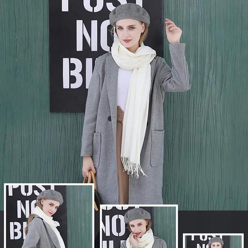 Winter Cashmere Women Scarf Female Scarves Lady Tassel Bandana Women Solid Shawl Wraps Foulard Tippet Pashmina