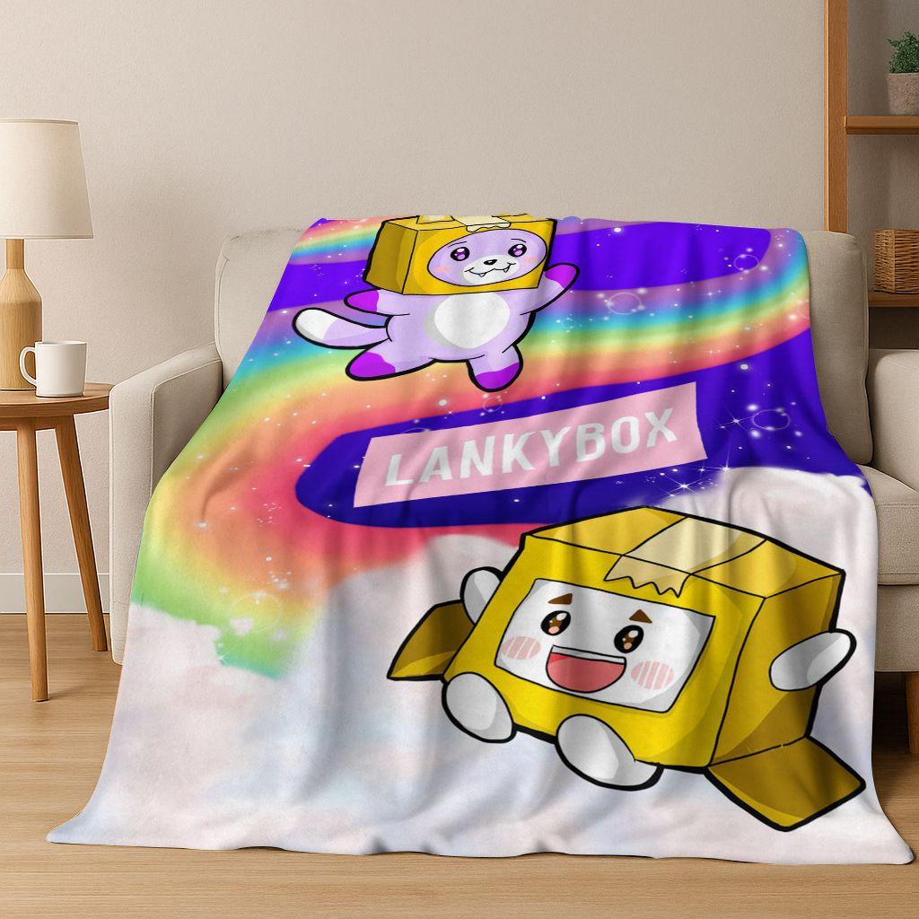 Kreskówkowa Koc Lankybox Urocza Foxy Boxy Rocky Flanelowy Koc, Przytulny Miękki Koc na Kanapę Sofa Pokrycie Piknikowe Prezent dla Dzieci