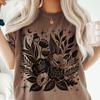 Dark Celestial Floral Linocut Style Shirt and Kids Tshirt : Gothic Boho Flower Lover Tee