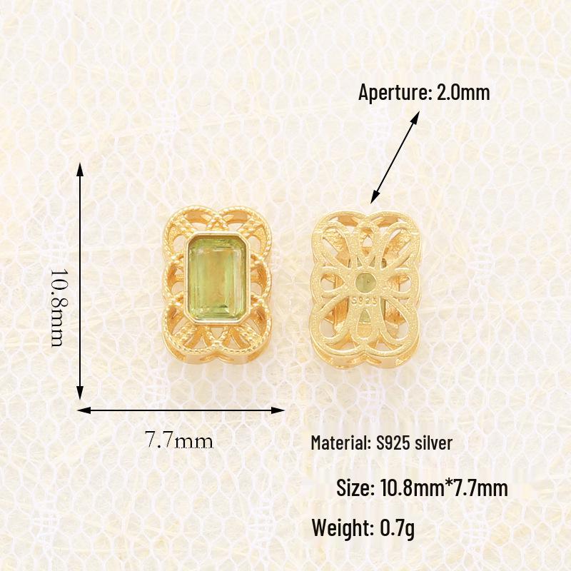 S925 Sterling Silver Inlaid Natural Peridot Diopside Loose Beads Spacer for DIY Bracelet Necklace T7