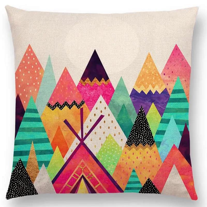 Neuer Sonnenaufgang Und Mond Verträumte Gipfel Farbenfrohe Berge Welt Abstraktes Geometrisches Muster Kissenbezug Auto Sofa Dekokissenbezug